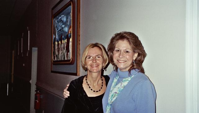 Jayne toellner and Nancy Rsoe share a few moments at the Squad banquet 2009